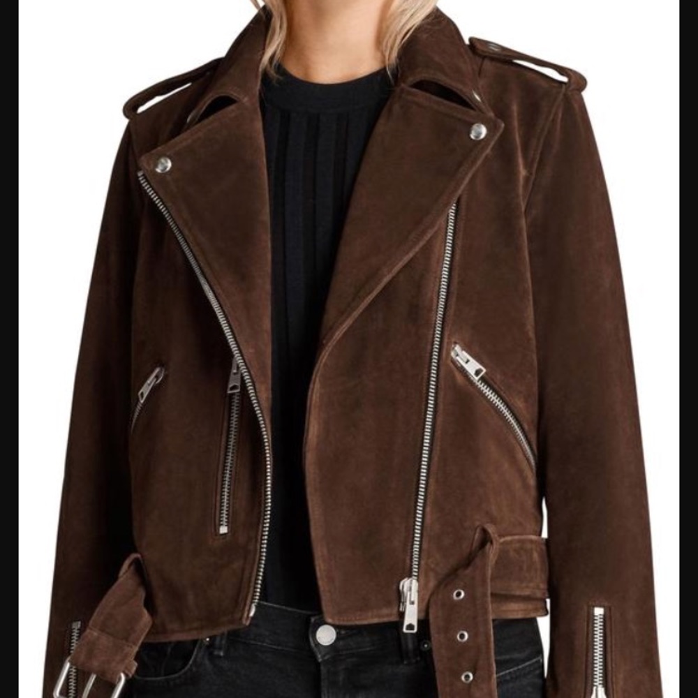 All Saints Brown Suede Leather Jacket
